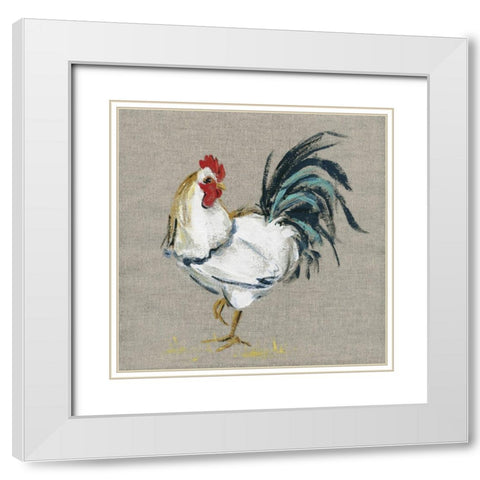 Linen Rooster II White Modern Wood Framed Art Print with Double Matting by Robinson, Carol