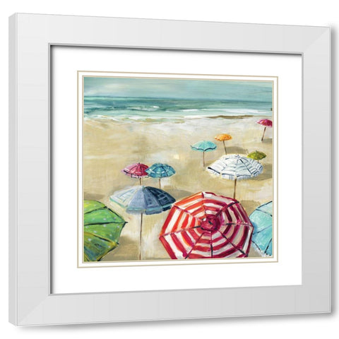 Umbrella Beach II White Modern Wood Framed Art Print with Double Matting by Robinson, Carol