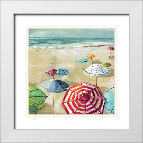 Umbrella Beach II White Modern Wood Framed Art Print with Double Matting by Robinson, Carol