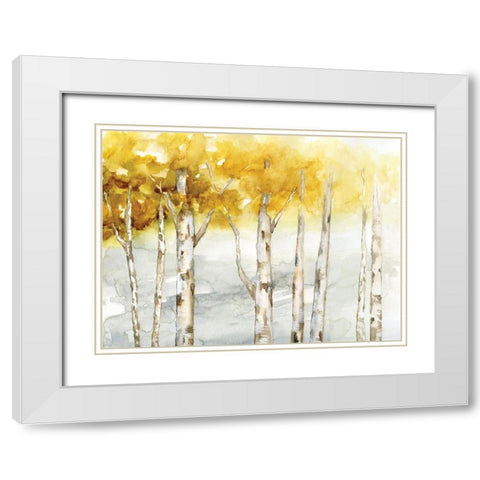 Golden Trees White Modern Wood Framed Art Print with Double Matting by Nan