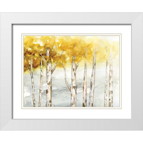 Golden Trees White Modern Wood Framed Art Print with Double Matting by Nan