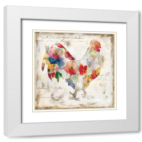 Flowered Rooster White Modern Wood Framed Art Print with Double Matting by Robinson, Carol