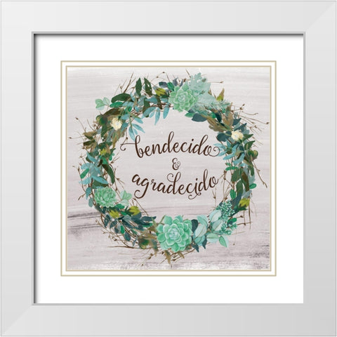 Bendecido White Modern Wood Framed Art Print with Double Matting by Murray, Amanda