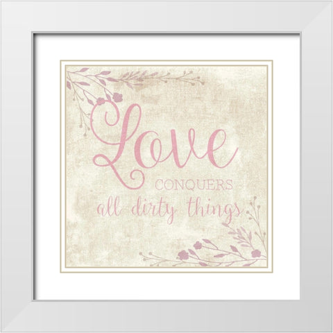 Love Conquers White Modern Wood Framed Art Print with Double Matting by Murray, Amanda
