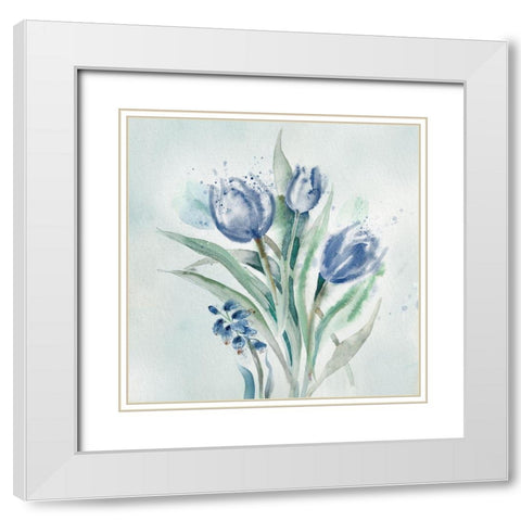 Blue Flower Wash White Modern Wood Framed Art Print with Double Matting by Knutsen, Conrad