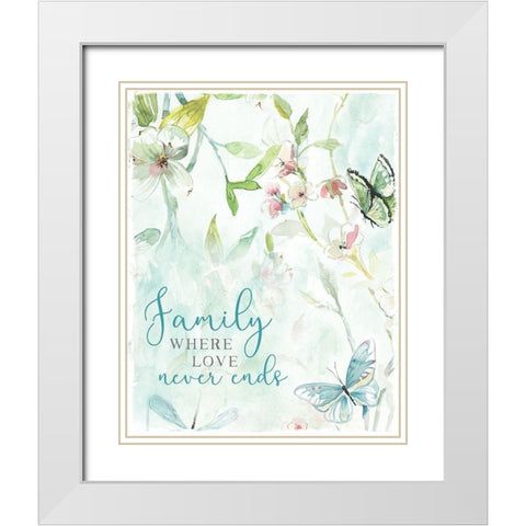 Love Never Ends White Modern Wood Framed Art Print with Double Matting by Robinson, Carol