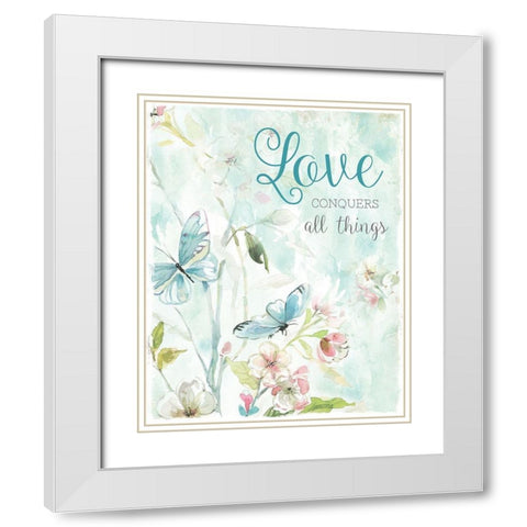 Love Conquers White Modern Wood Framed Art Print with Double Matting by Robinson, Carol