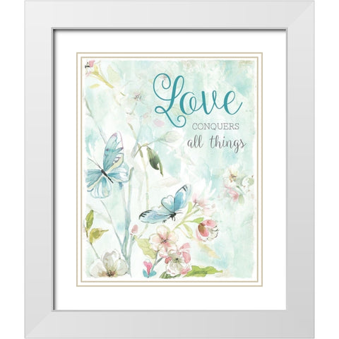 Love Conquers White Modern Wood Framed Art Print with Double Matting by Robinson, Carol