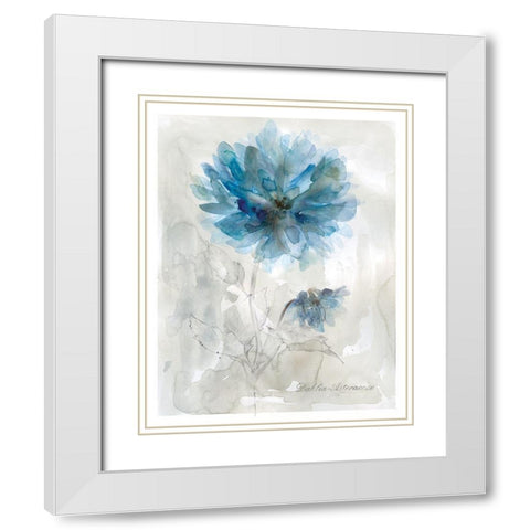 Blue Dahlia White Modern Wood Framed Art Print with Double Matting by Robinson, Carol
