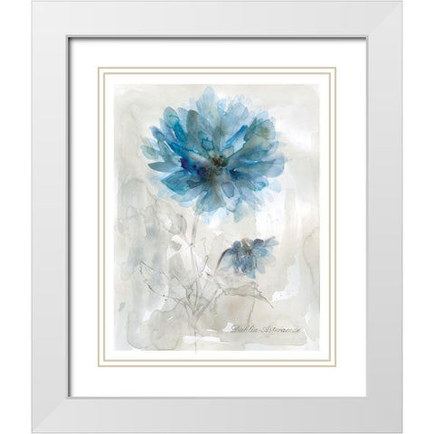 Blue Dahlia White Modern Wood Framed Art Print with Double Matting by Robinson, Carol