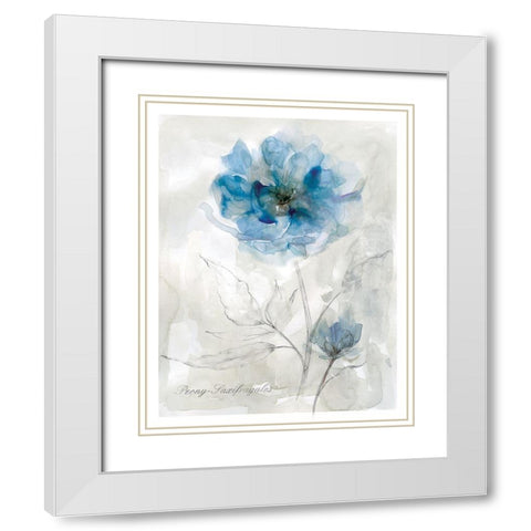 Blue Peony White Modern Wood Framed Art Print with Double Matting by Robinson, Carol