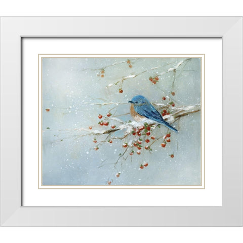 Blue Bird in Winter White Modern Wood Framed Art Print with Double Matting by Swatland, Sally