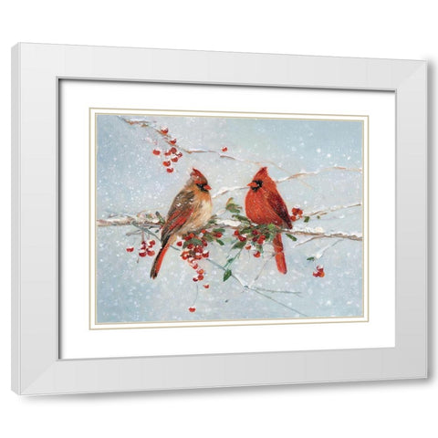 Cardinals in Winter White Modern Wood Framed Art Print with Double Matting by Swatland, Sally