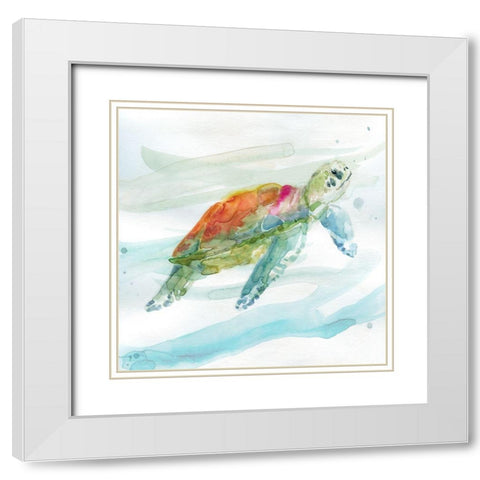 Turtle Tropics I White Modern Wood Framed Art Print with Double Matting by Robinson, Carol