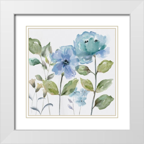 Garden Blues White Modern Wood Framed Art Print with Double Matting by Nan