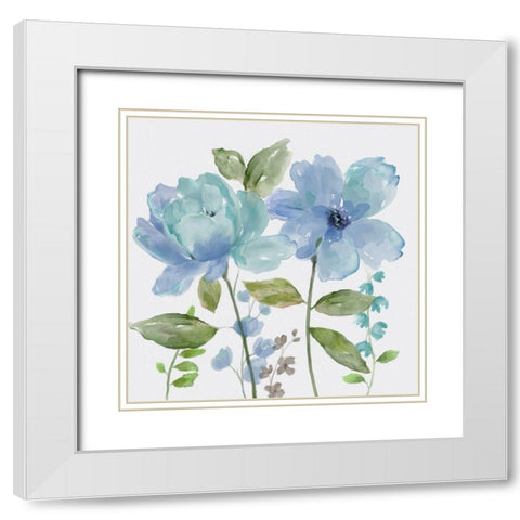 Garden Blues II White Modern Wood Framed Art Print with Double Matting by Nan