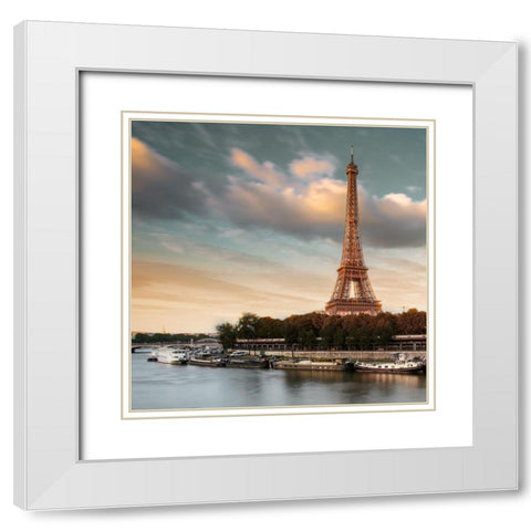 Eiffel View White Modern Wood Framed Art Print with Double Matting by Delimont, Danita