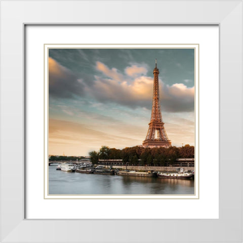 Eiffel View White Modern Wood Framed Art Print with Double Matting by Delimont, Danita