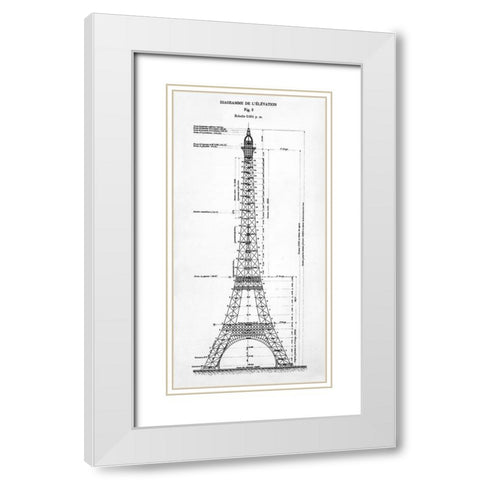 Eiffel Elevation White Modern Wood Framed Art Print with Double Matting by Donovan, Kelly