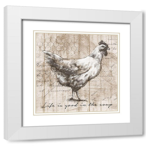 Farm Hen White Modern Wood Framed Art Print with Double Matting by Knutsen, Conrad