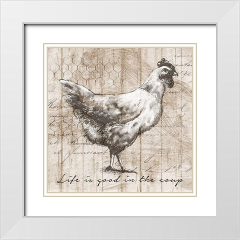 Farm Hen White Modern Wood Framed Art Print with Double Matting by Knutsen, Conrad
