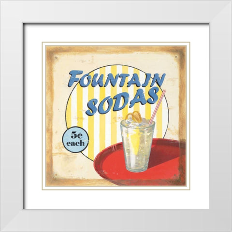 Fountain Sodas White Modern Wood Framed Art Print with Double Matting by Alderson, Lisa