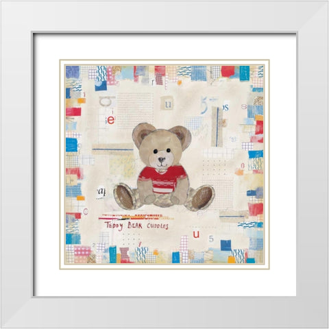 Teddy Bear Cuddles White Modern Wood Framed Art Print with Double Matting by Pope, Kate and Elizabeth