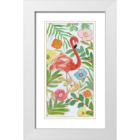 Flamingo Party I White Modern Wood Framed Art Print with Double Matting by Swatland, Sally