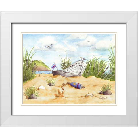 Beach Treasures White Modern Wood Framed Art Print with Double Matting by Halm, Carol