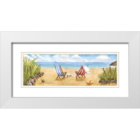 Beach For Two White Modern Wood Framed Art Print with Double Matting by Halm, Carol