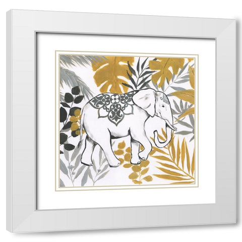 Jungle Elephant White Modern Wood Framed Art Print with Double Matting by Nan