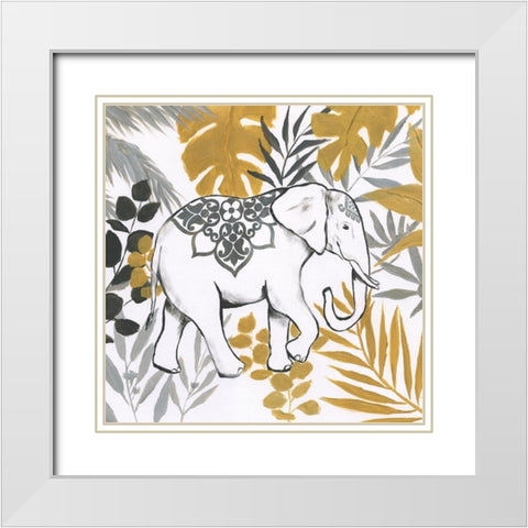 Jungle Elephant White Modern Wood Framed Art Print with Double Matting by Nan