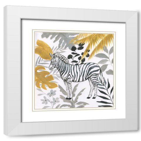 Jungle Zebra White Modern Wood Framed Art Print with Double Matting by Nan