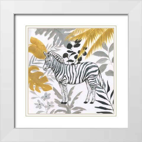 Jungle Zebra White Modern Wood Framed Art Print with Double Matting by Nan
