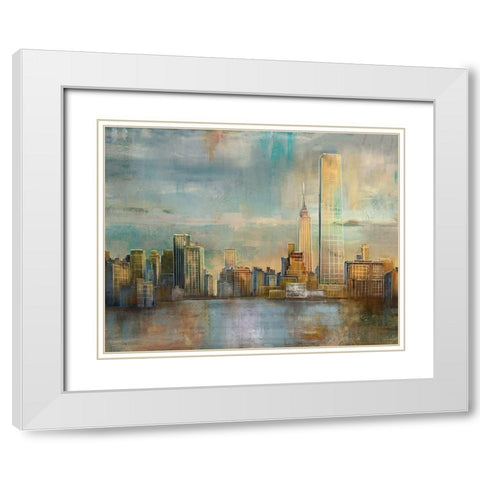 City Skyline White Modern Wood Framed Art Print with Double Matting by Nan