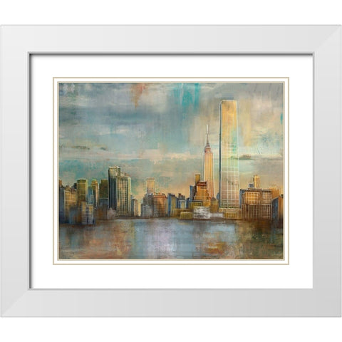 City Skyline White Modern Wood Framed Art Print with Double Matting by Nan