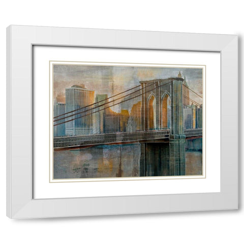 Brooklyn Bridge White Modern Wood Framed Art Print with Double Matting by Nan