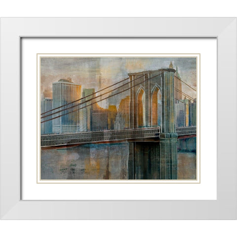 Brooklyn Bridge White Modern Wood Framed Art Print with Double Matting by Nan