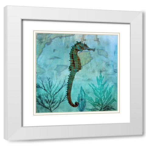 Pacific Seahorse White Modern Wood Framed Art Print with Double Matting by Nan