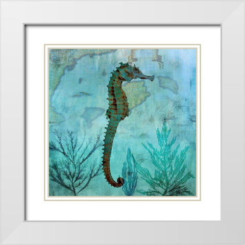 Pacific Seahorse White Modern Wood Framed Art Print with Double Matting by Nan