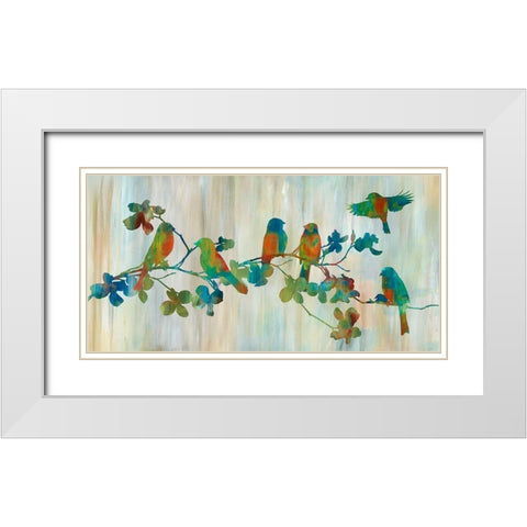 Birds on Branch White Modern Wood Framed Art Print with Double Matting by Nan