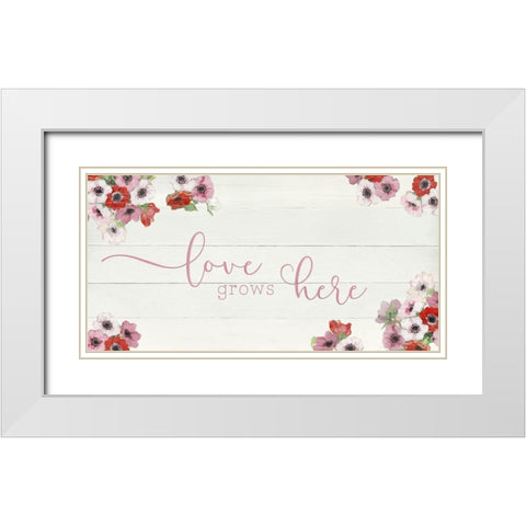 Love Grows Here White Modern Wood Framed Art Print with Double Matting by Swatland, Sally