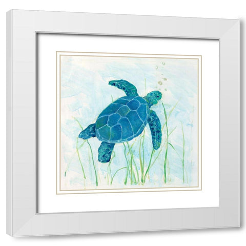 Reef Turtle I White Modern Wood Framed Art Print with Double Matting by Swatland, Sally
