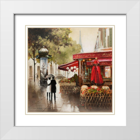 Paris In The Rain White Modern Wood Framed Art Print with Double Matting by Orme, E. Anthony
