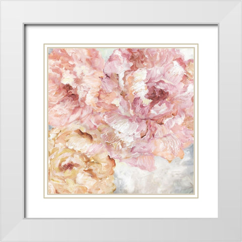 Contemporary Peonies I White Modern Wood Framed Art Print with Double Matting by Nan