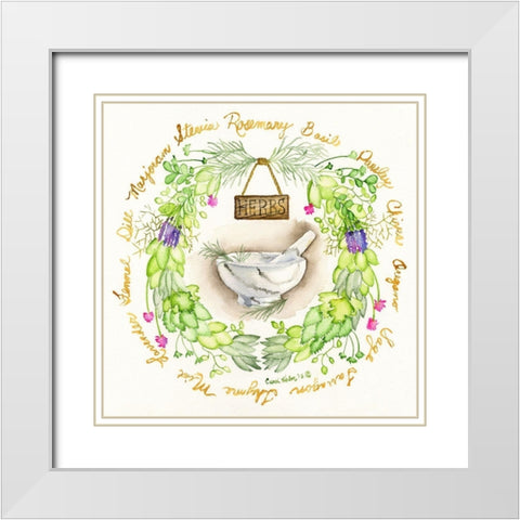 Herbal Wreath White Modern Wood Framed Art Print with Double Matting by Halm, Carol