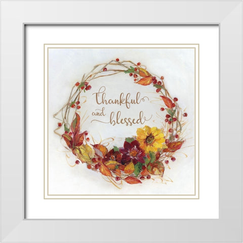 Thankful and Blessed Harvest Wreath White Modern Wood Framed Art Print with Double Matting by Swatland, Sally