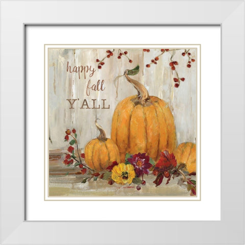 Pumpkin Patch Happy Fall White Modern Wood Framed Art Print with Double Matting by Swatland, Sally