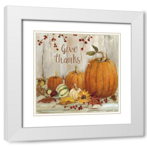 Pumpkin Patch Give Thanks White Modern Wood Framed Art Print with Double Matting by Swatland, Sally