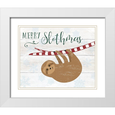 Merry Slothmas White Modern Wood Framed Art Print with Double Matting by CAD Designs